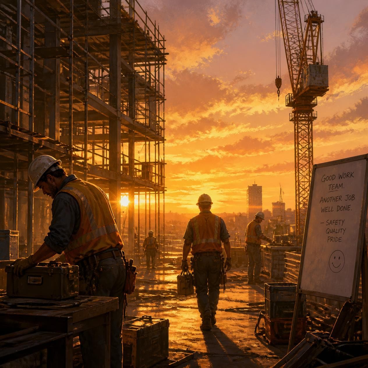 Construction site at sunset