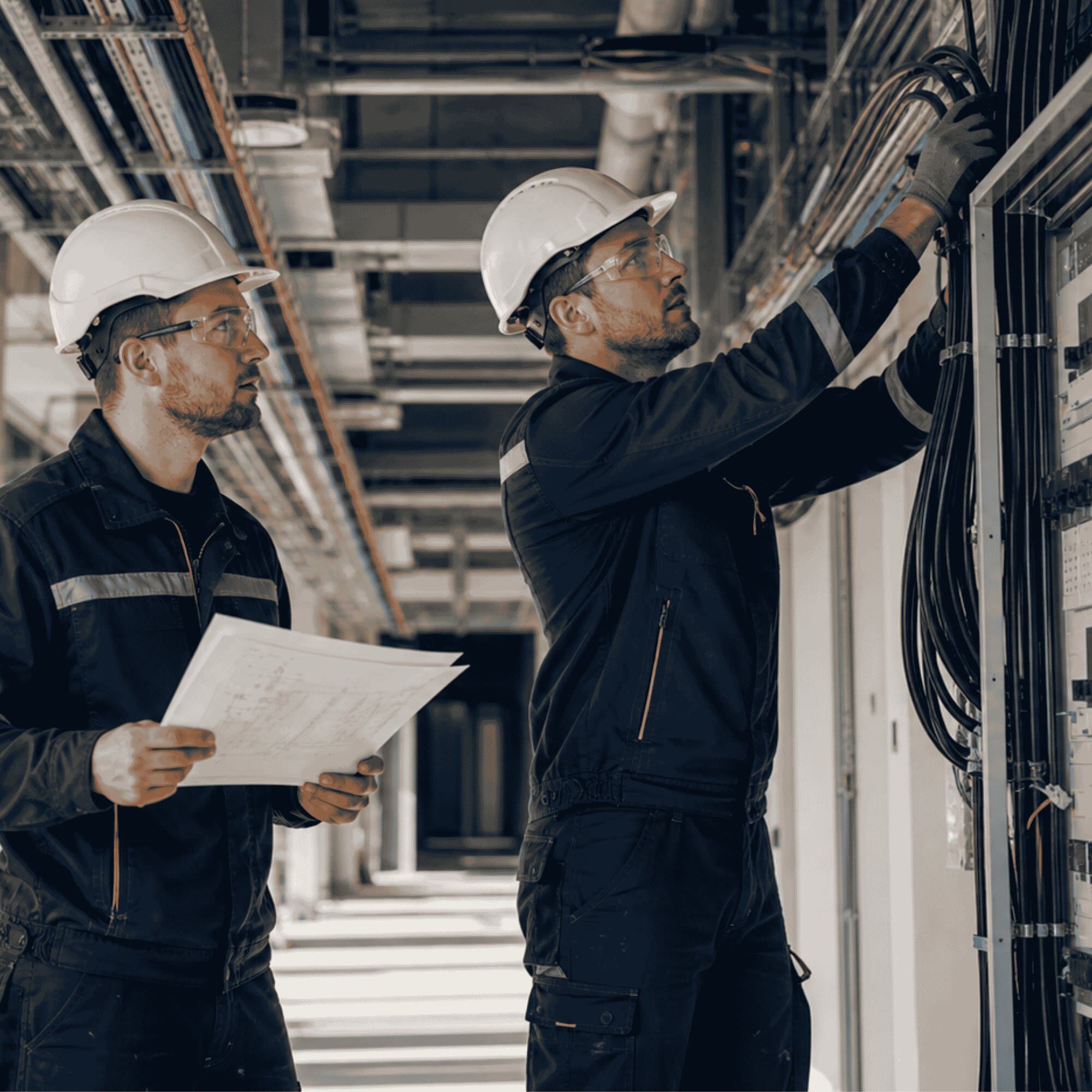 Team working on an electrical installation